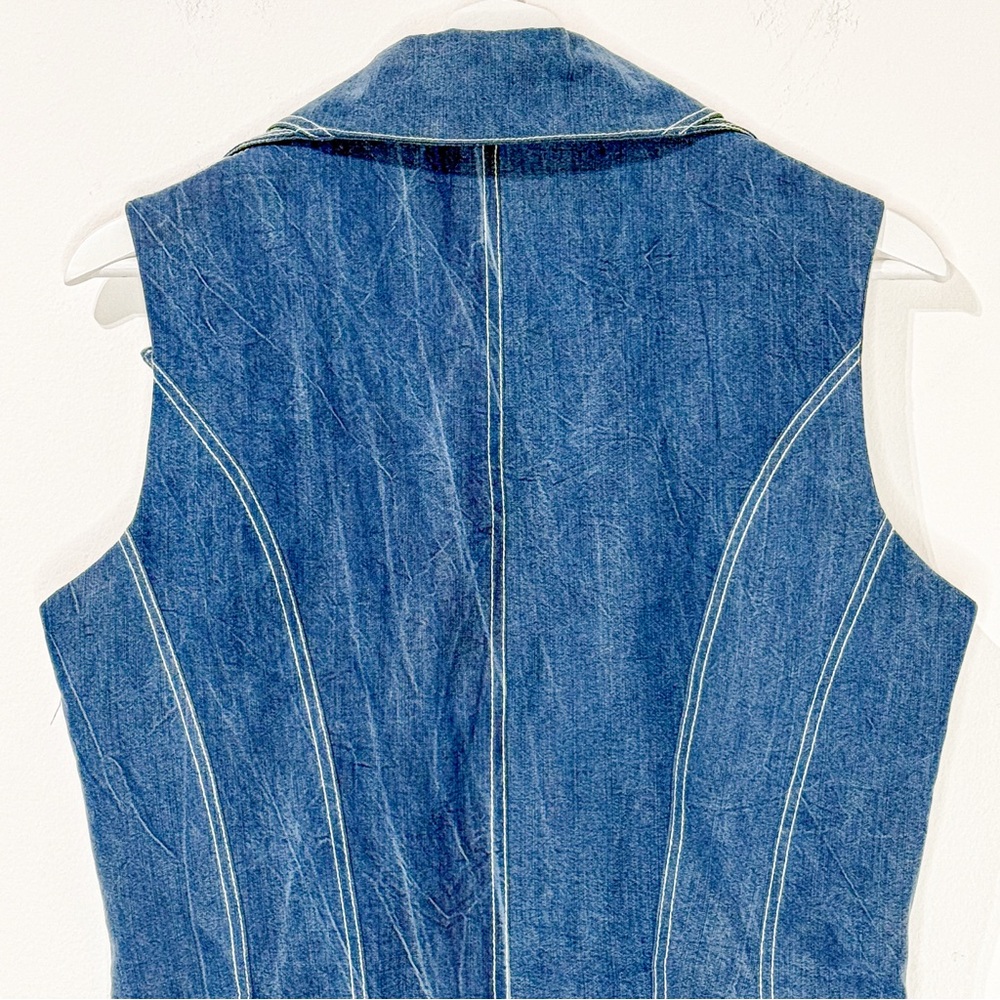 Vintage Cache Light Blue Denim Corset Vest Moto Style Zipped Y2K 100% Tencel - Picture 6 of 9